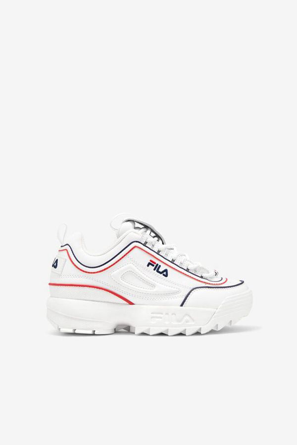 Fila Disruptor 2 Contrast Piping Boy's Sneakers - White/Navy/Red,NZ 879-94178